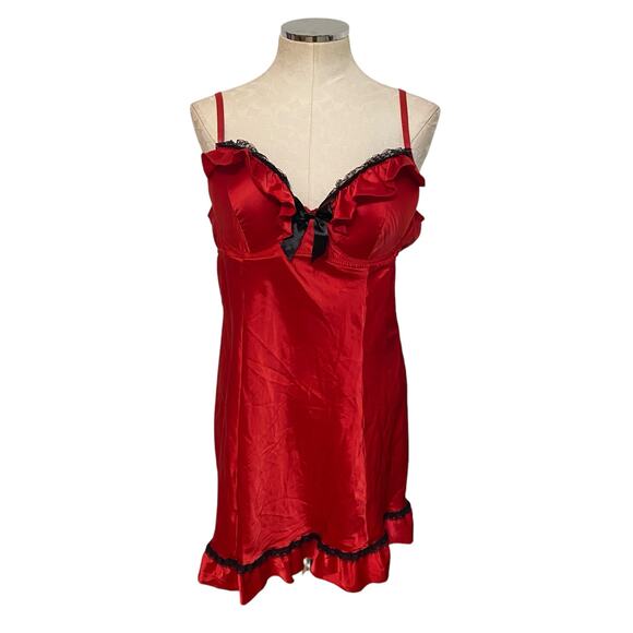 Flora’s Follies Red Satin Babydoll Sexy Lingerie Chemise Slip Plus Size 2X - Picture 1 of 8